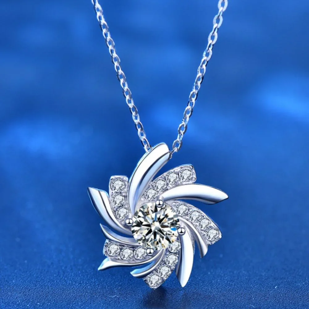 Certified 1/2 ct. t.w. Moissanite Diamond Windmill Necklace NEW B - Picture 1 of 10